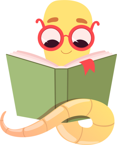Bookworm characters. Worms kids reading books school little